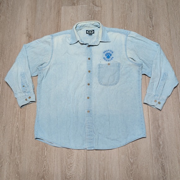 Three Rivers Other - Vintage Three Rivers Grafton Grizzlies Denim Shirt Light Wash Mens L Oversized‎